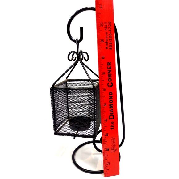 Vintage Hanging Lantern for Votive Candle Antique Look Black Metal Stand Basket - Picture 4 of 6